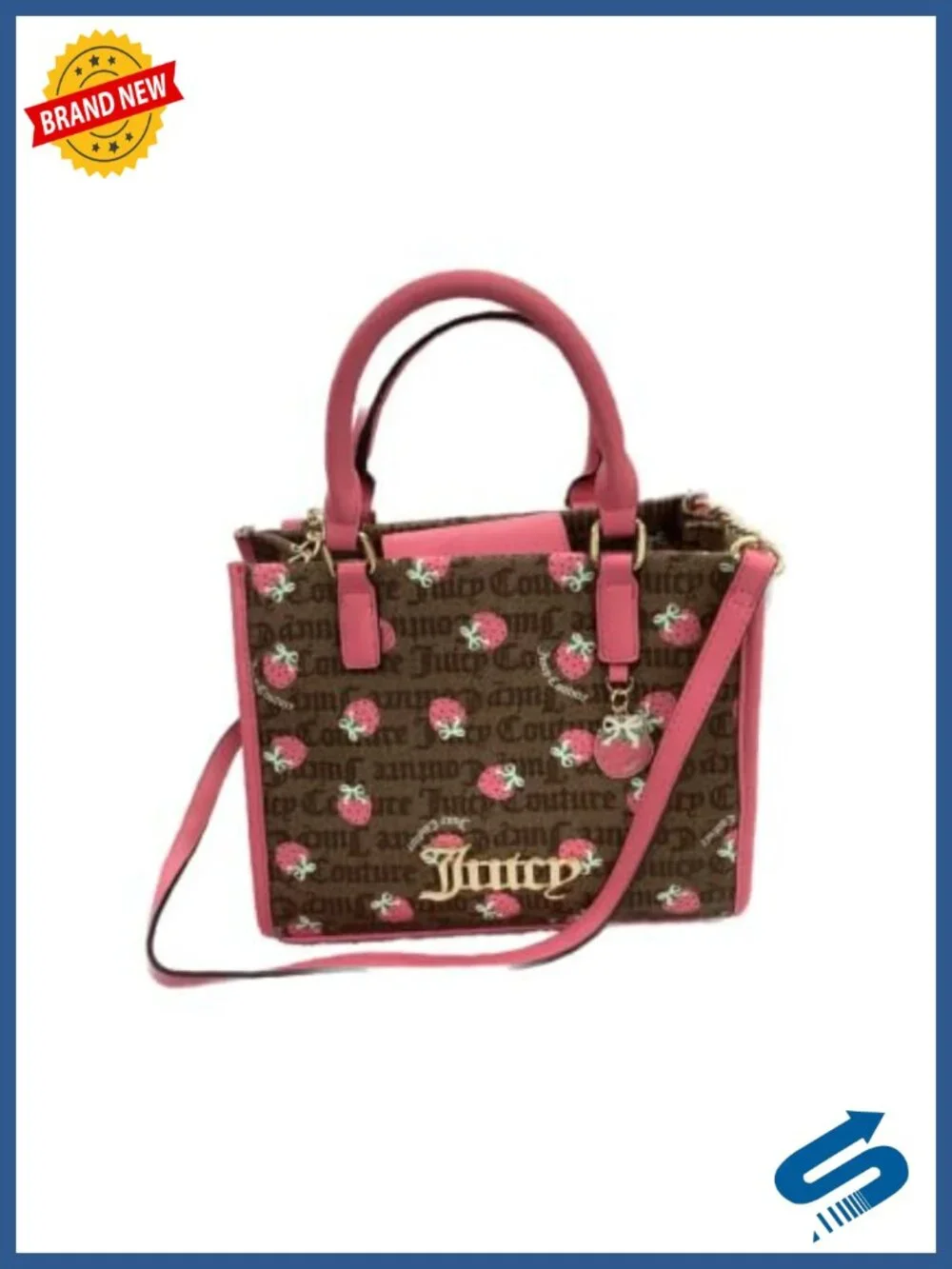 Mini Satchel Crossbody Handbag with Embossed Logo Print, Faux Leather